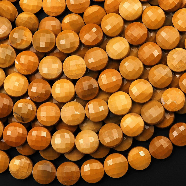 Faceted Natural Australian Yellow Mookaite 8mm Coin Beads Gemstone 15.5" Strand