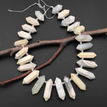 Natural Creamy Gray White Moonstone Faceted Double Terminated Point Top Side Drilled Focal Pendant Beads 15.5" Strand