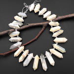 Natural Creamy Gray White Moonstone Faceted Double Terminated Point Top Side Drilled Focal Pendant Beads 15.5" Strand