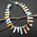 Double Terminated Natural Amazonite Points Top Side Drilled Focal Pendant Beads 15.5" Strand