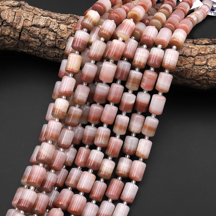 From Afghanistan Icy Natural Maroon Pink Jade Smooth Tube Cylinder Gemstone Beads 14x10mm 15.5" Strand