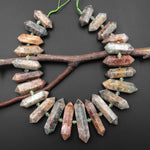 Large Natural Phantom Lodalite Quartz Beads Double Terminated Points Center Drilled Healing Natural Crystal 15.5" Strand