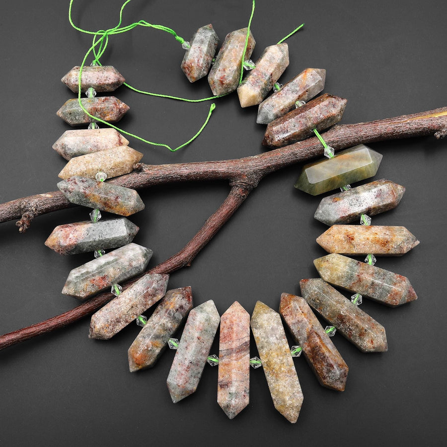 Large Natural Phantom Lodalite Quartz Beads Double Terminated Points C ...