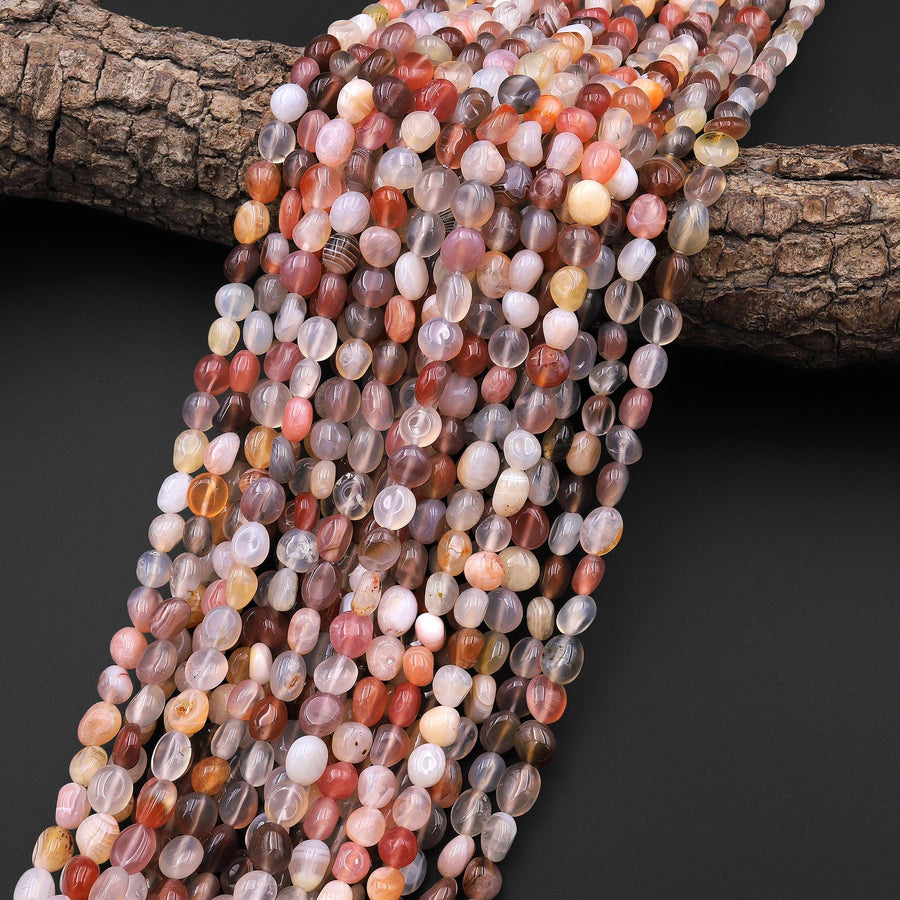 Natural Pink Botswana Agate Beads Freeform Rounded Pebble Nuggets 15.5" Strand