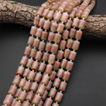 From Afghanistan Natural Dusty Pink Moss Green Jade Smooth Tube Cylinder Gemstone Beads 14x10mm 15.5" Strand