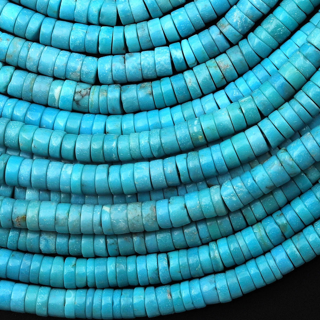 Genuine Natural Arizona Sky Blue Turquoise Heishi Beads 4mm Rondelle 15.5" Strand