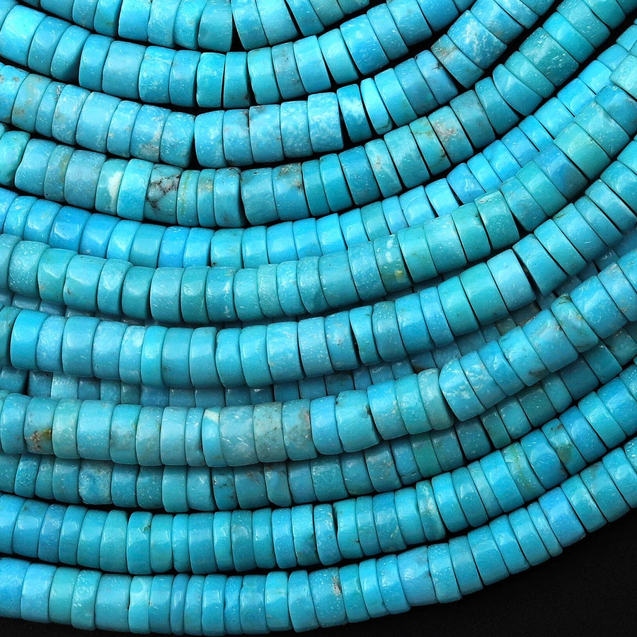 Genuine Natural Arizona Sky Blue Turquoise Heishi Beads 4mm Rondelle 15.5" Strand