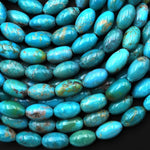 Genuine Natural Blue Turquoise Beads 10x6mm Oval Rice Barrel 15.5" Strand