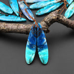 Natural Blue Green Azurite Chrysocolla Teardrop Earring Pair Matched Drilled Cabochon Gemstone Beads