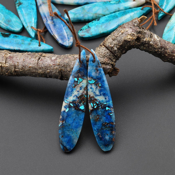 Natural Blue Green Azurite Chrysocolla Teardrop Earring Pair Matched Drilled Cabochon Gemstone Beads A8