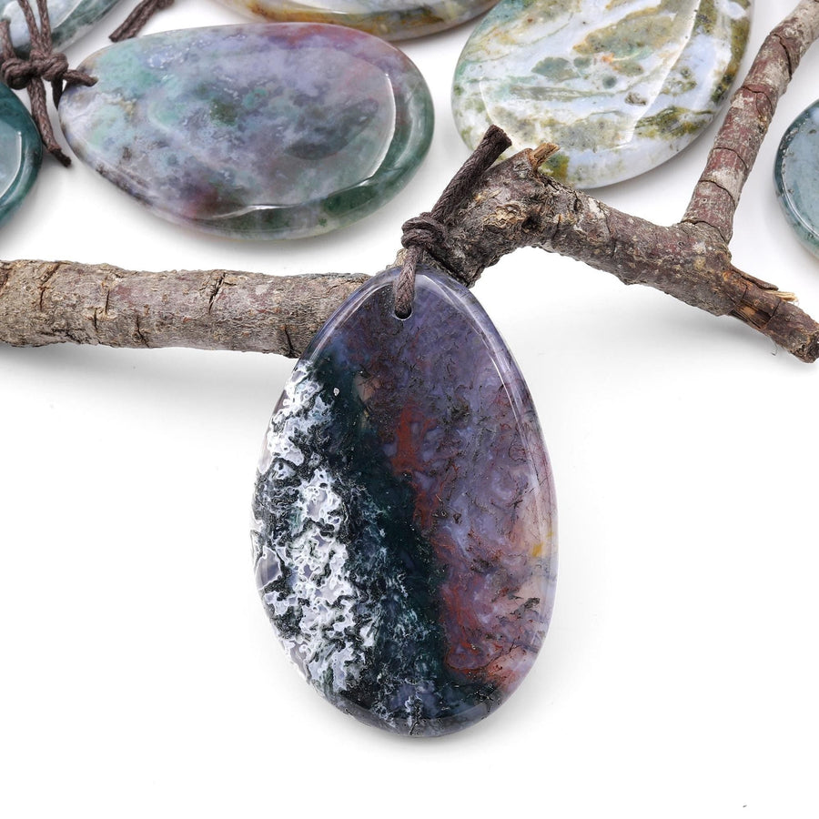 Natural Indian Agate Freeform Teardrop Pendant Gemstone Focal Bead