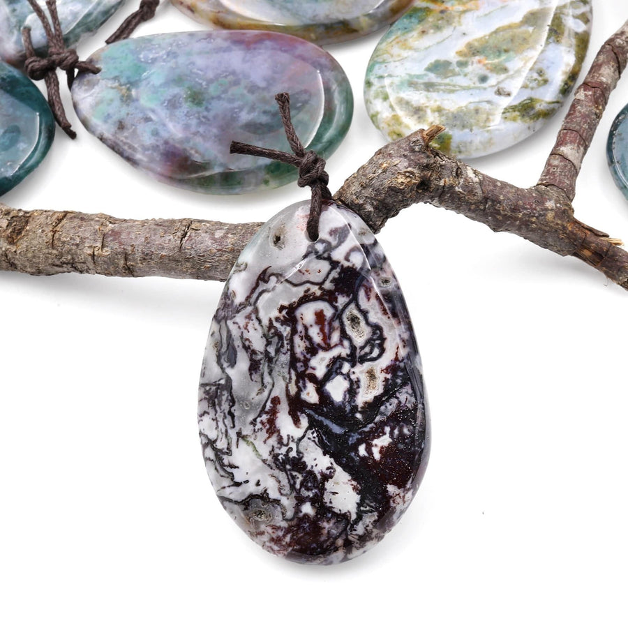 Natural Indian Agate Freeform Teardrop Pendant Gemstone Focal Bead A3