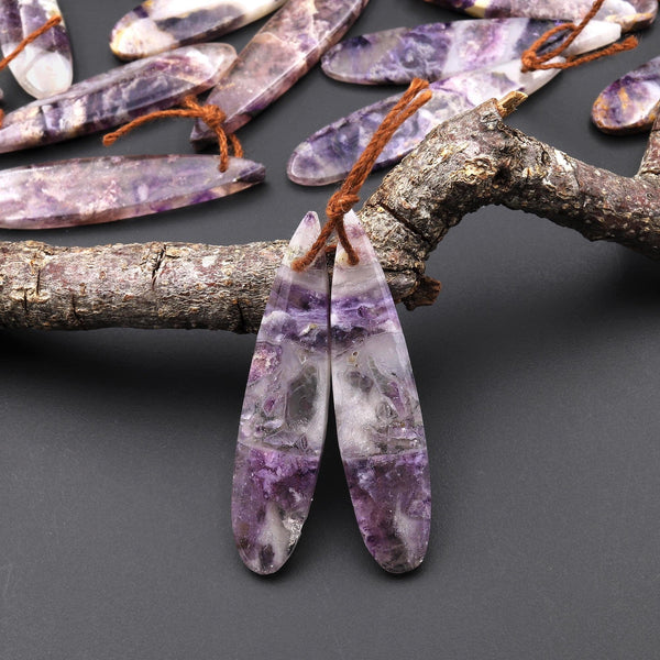 Translucent Natural African Petrified Purple Opal Earring Pair Matched Teardrop Gemstone Beads A1