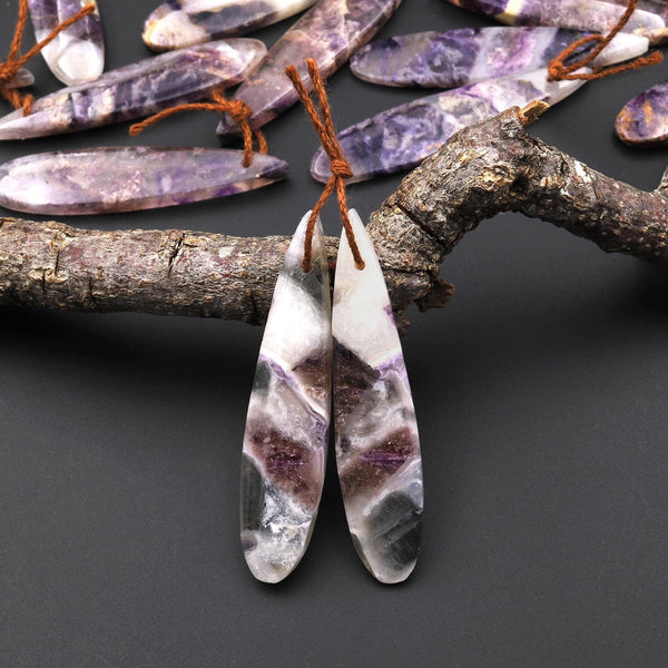 Translucent Natural African Petrified Purple Opal Earring Pair Matched Teardrop Gemstone Beads A5