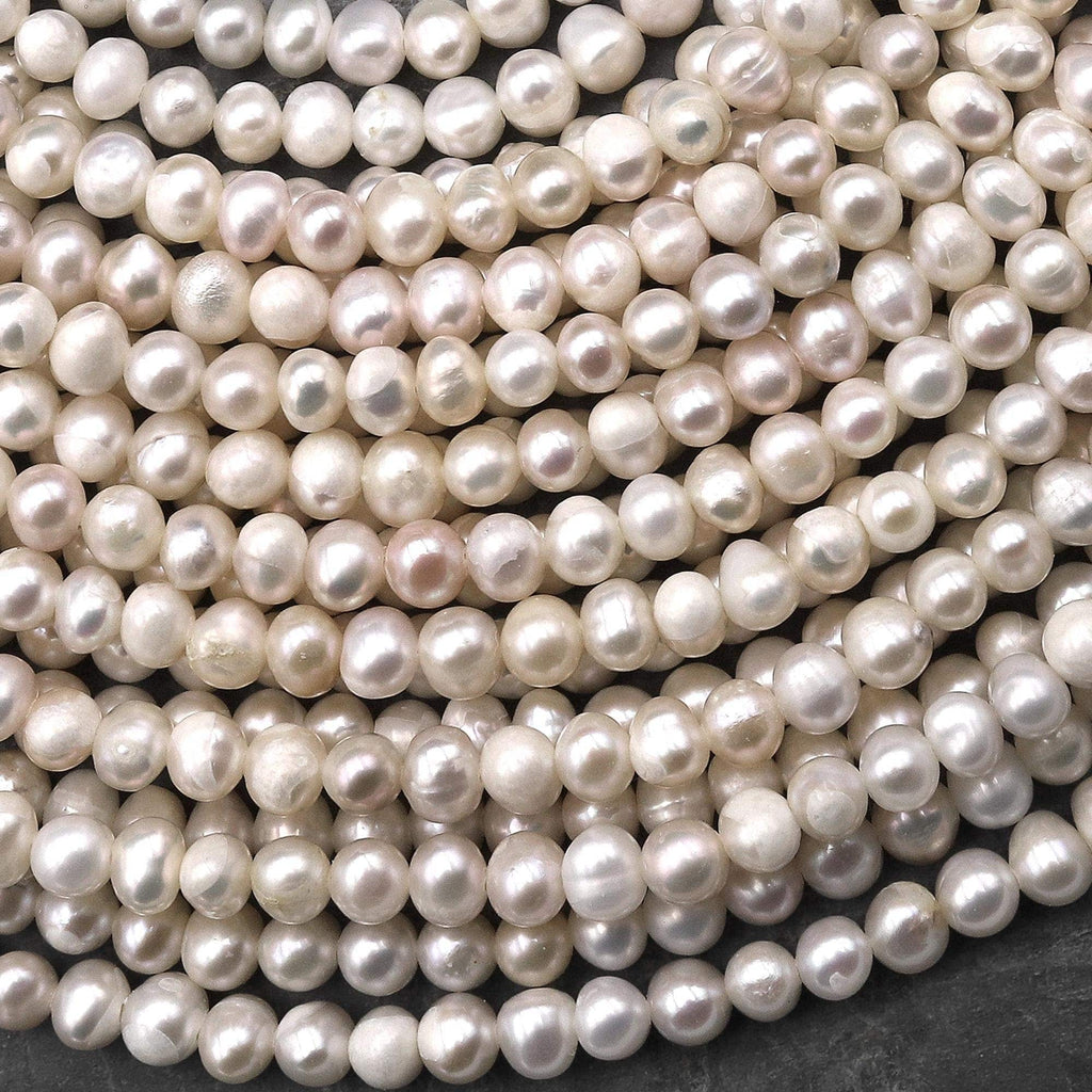 Genuine White Freshwater Pearl 5mm Off Round Pearl 15.5" Strand