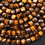 Faceted Natural Tiger's Eye 7mm 8mm Cube Beads Gemstone 15.5" Strand