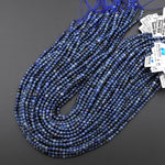 Natural Sri Lanka Blue Sapphire Faceted 3mm 4mm Round Beads 15.5" Strand