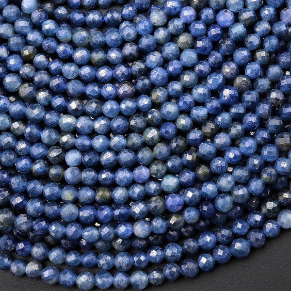 Natural Sri Lanka Blue Sapphire Faceted 3mm 4mm Round Beads 15.5" Strand