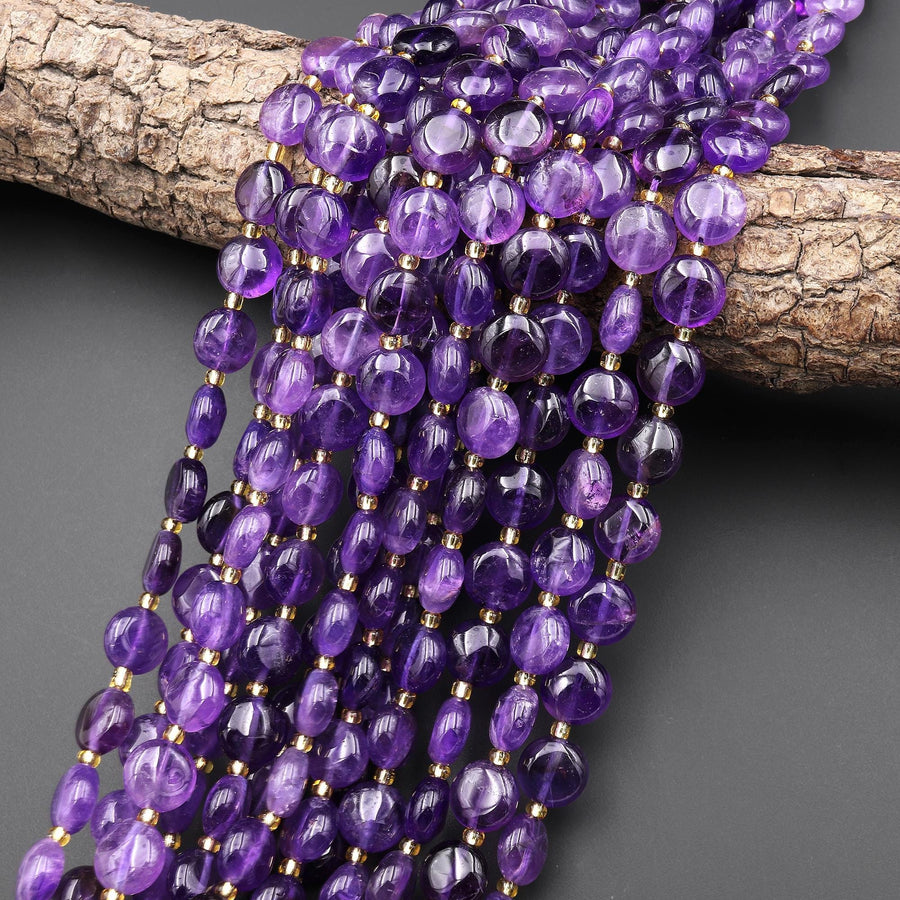 Natural Amethyst 10mm Smooth Coin Beads Gemstone 15.5" Strand