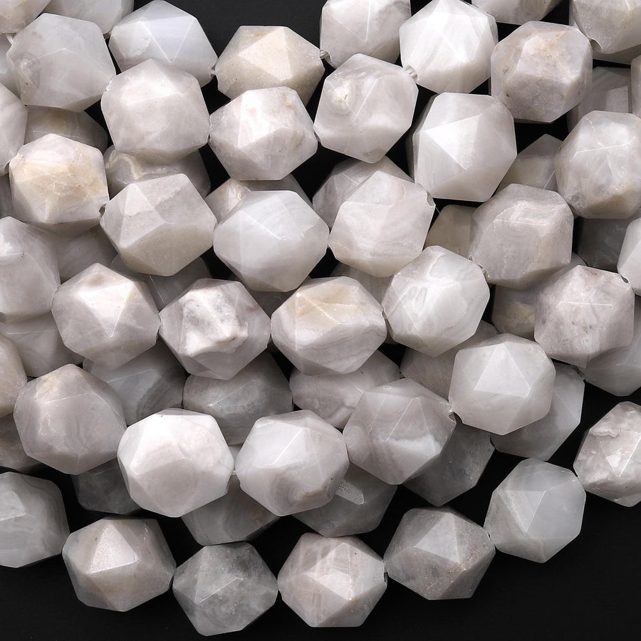 Natural White Crazy Lace Agate Beads 8mm 10mm 12mm Faceted Star Cut Rounded Beads 15.5" Strand