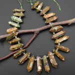 Natural Rainforest Rhyolite Jasper Double Terminated Pointed Side Drilled Pendant Beads 15.5" Strand