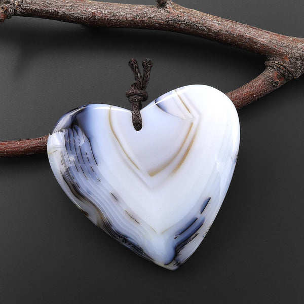 Large Hand Cut Natural Montana Agate Heart Pendant A1