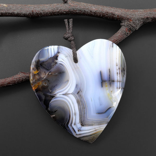 Large Hand Cut Natural Montana Agate Heart Pendant A4