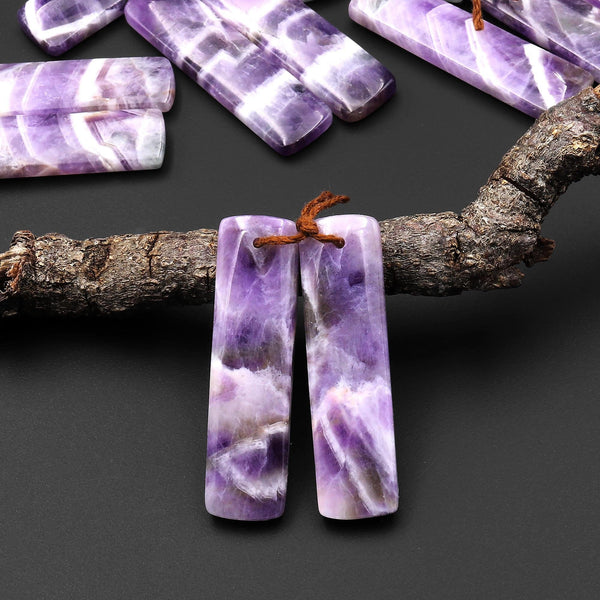 Natural Chevron Amethyst Earring Pair Teardrop Matched Gemstone Beads A2