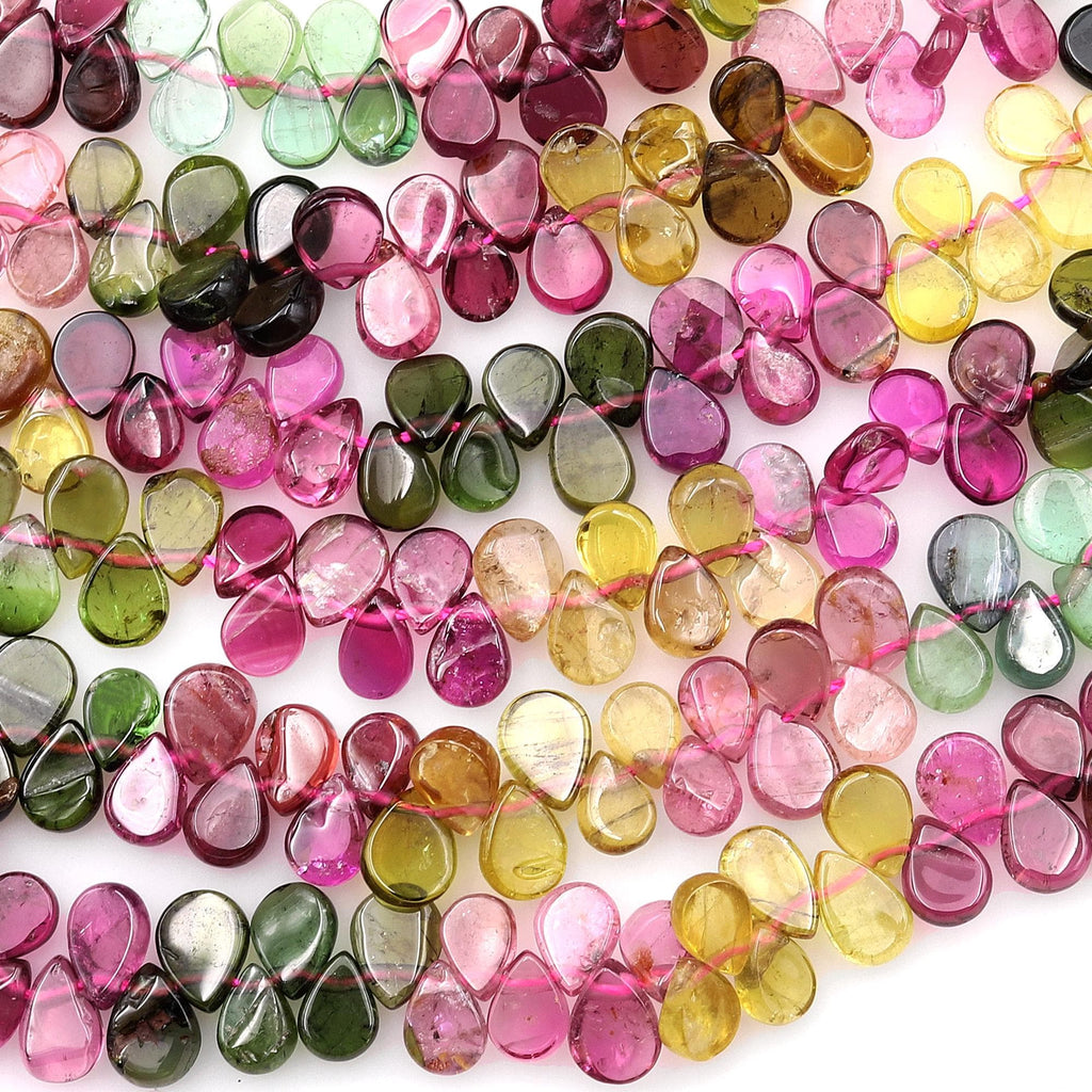 AAA Natural Tourmaline Smooth Teardrop Beads 7x5mm Top Side Drilled Watermelon Fuchsia Pink Green Golden Yellow Gemstone 15.5" Strand