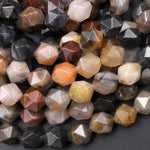 Natural Phantom Quartz Beads 10mm 12mm Faceted Star Cut Rounded Beads 15.5" Strand