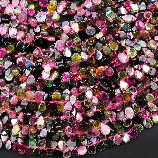 AAA Natural Tourmaline Smooth Teardrop Beads 6x4mm Top Side Drilled Natural Multicolor Watermelon Pink Green Gemstone 15.5" Strand