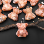 Hand Carved Natural Sunstone Teddy Bear Gemstone Pendant