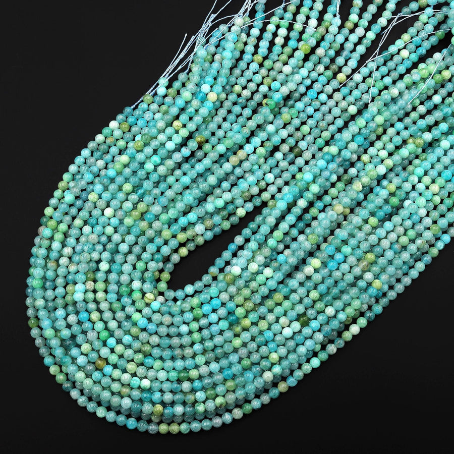 AAA Natural Aqua Blue Green Peruvian Amazonite Beads 4mm Smooth Round Beads 15.5" Strand