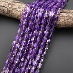 Natural Amethyst Faceted Rectangle Cushion 10x8mm Beads 15.5" Strand