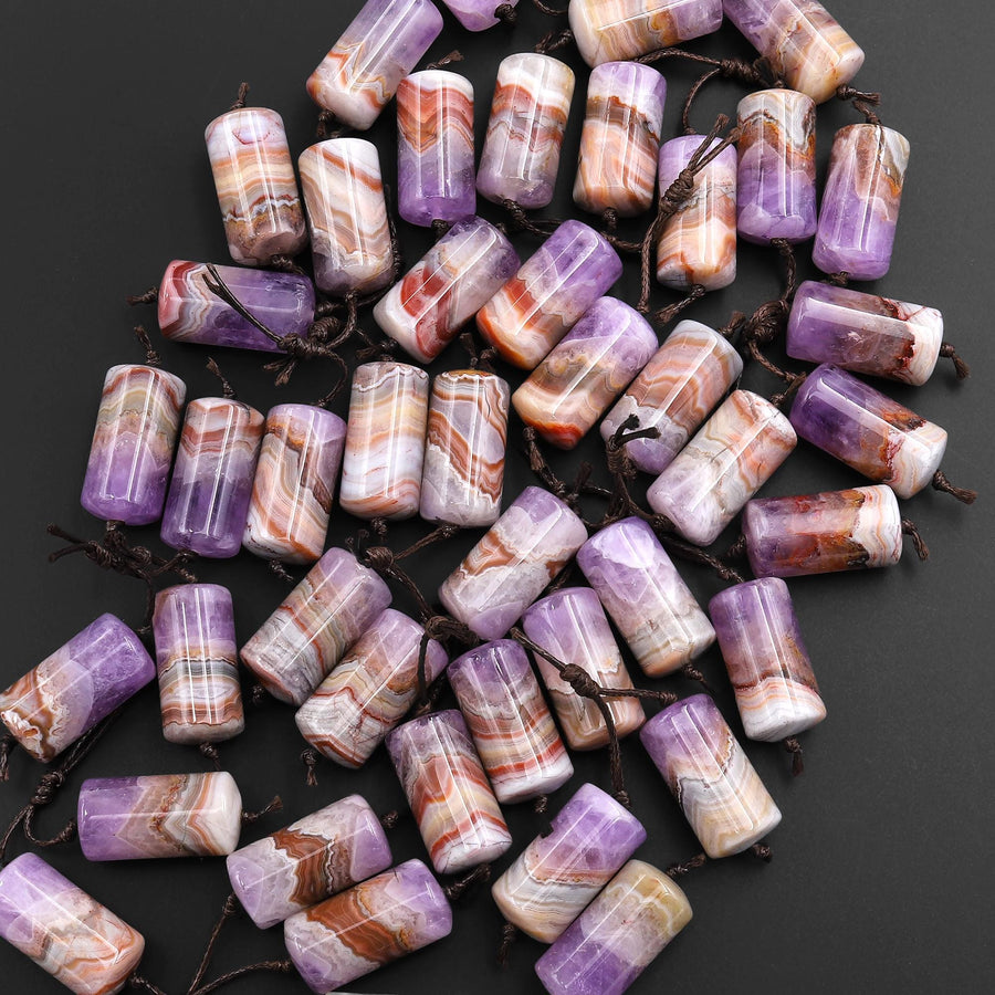 Natural Rainbow Amethyst Earring Pair Matched Cylinder Tube 20mm Gemstone Beads