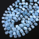 AAA Natural Blue Aquamarine Faceted Trapezoid Teardrop Beads 15.5" Strand