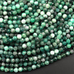 Real Genuine Natural Green Emerald Gemstone Faceted 2mm 3mm 4mm 6mm Round Beads Laser Diamond Cut Gemstone May Birthstone 15.5" Strand