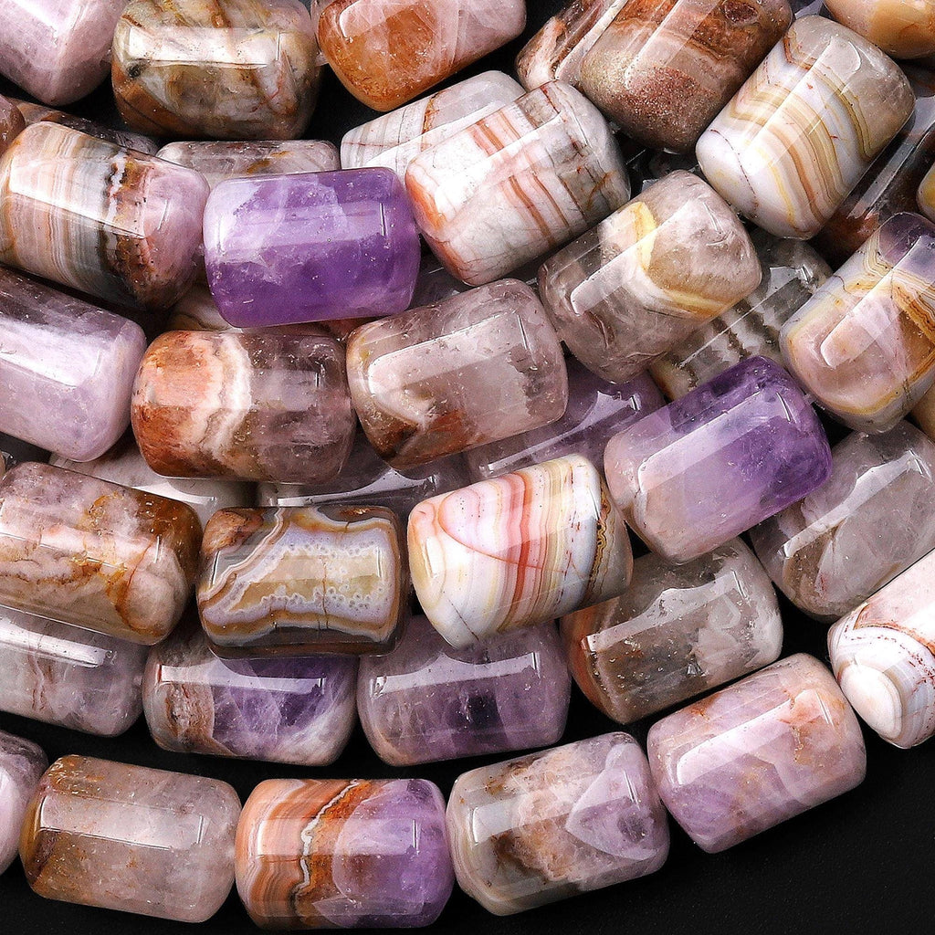 Rare Natural Rainbow Amethyst Tube Cylinder Beads 14x10mm 15.5" Strand