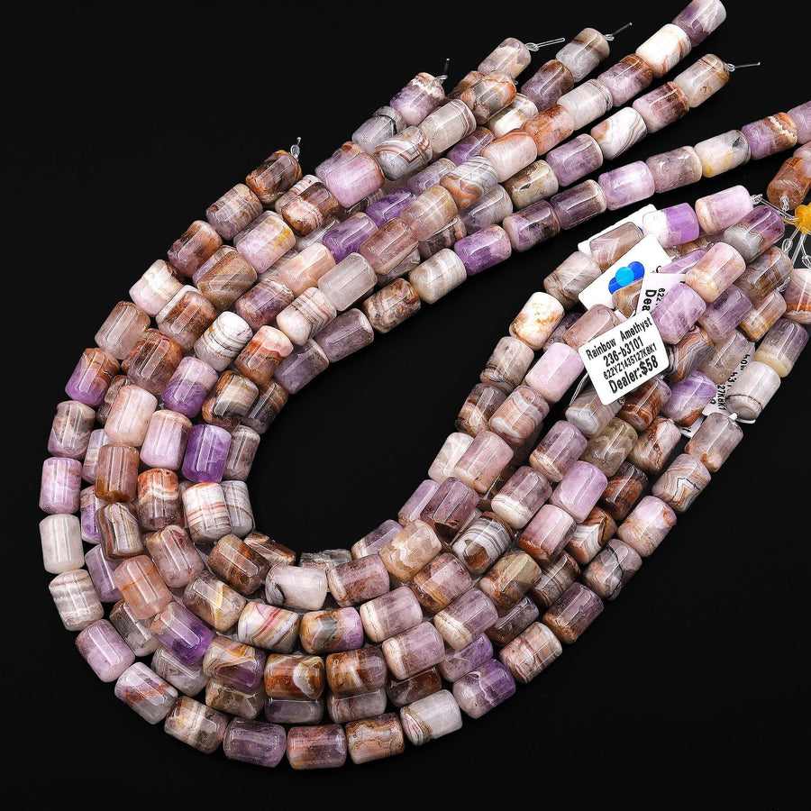 Rare Natural Rainbow Amethyst Tube Cylinder Beads 14x10mm 15.5" Strand