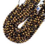 Natural Black Onyx Hand Carved Gold Dragon 10mm Round Gemstone Beads Select from 5 pcs, 10 pcs