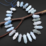 Natural Blue Aquamarine Beads Faceted Double Terminated Points Top Side Drilled Gemstone 15.5" Strand