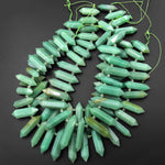 Natural Green Aventurine Beads Double Terminated Points Top Side Drilled Thin Long Healing Natural Crystal 15.5" Strand