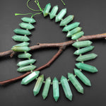 Natural Green Aventurine Beads Double Terminated Points Top Side Drilled Thin Long Healing Natural Crystal 15.5" Strand A2