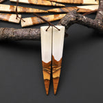 AAA Drilled Natural Picture Jasper Long Triangle Dagger Earring Cabochon Matched Gemstone Bead Pair