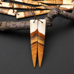 AAA Drilled Natural Picture Jasper Long Triangle Dagger Earring Cabochon Matched Gemstone Bead Pair