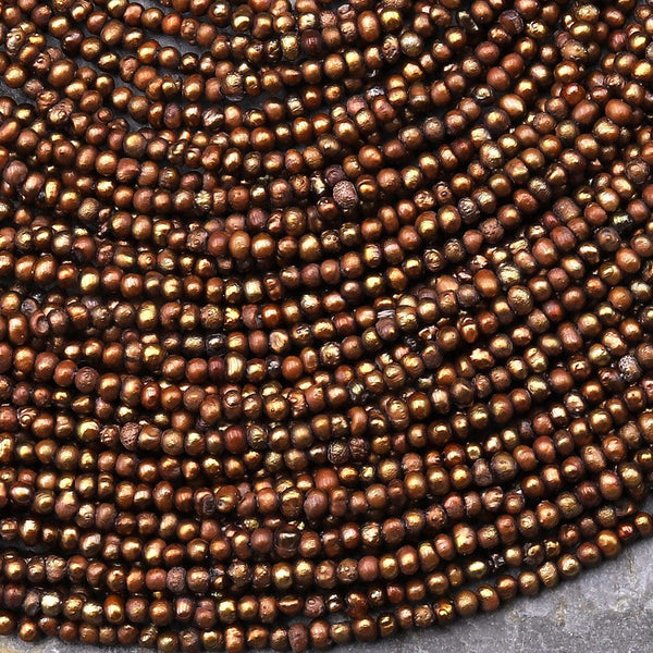 Genuine Freshwater Copper Bronze Seed Pearls 2mm Off Round Pearl Beads 15.5" Strand