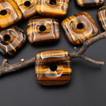 AAA Natural Tiger's Eye Square Donut Pendant 30mm