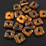 AAA Natural Tiger's Eye Square Donut Pendant 30mm