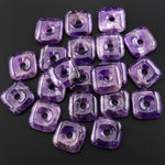 AAA Natural Purple Amethyst Square Donut Pendant 30mm