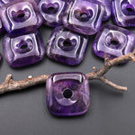 AAA Natural Purple Amethyst Square Donut Pendant 30mm